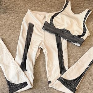 ALO Cream and Black Striped Sports Bra & Legging Set